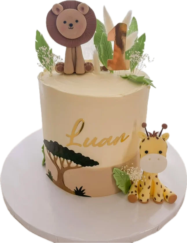 Beige Safari-Torte mit Löwe und Giraffe